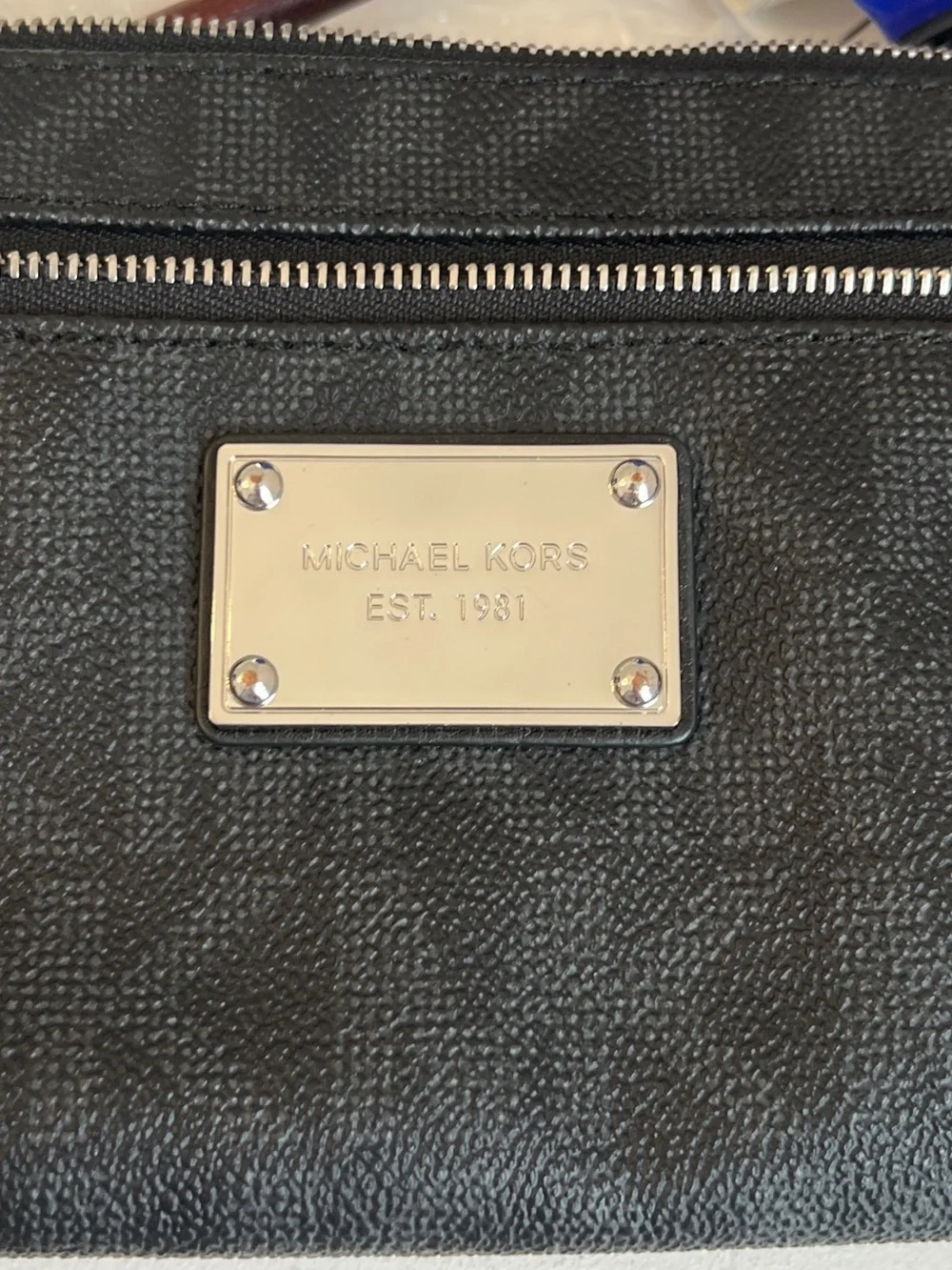 MICHAEL KORS Black Leather Signature Logo Clutch Bag